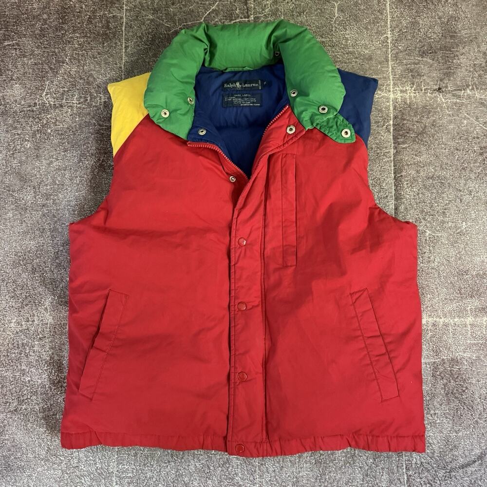 Men's Vintage 90's Ralph Lauren Color Block Down Zip Up Puffer Vest Jacket Sz M